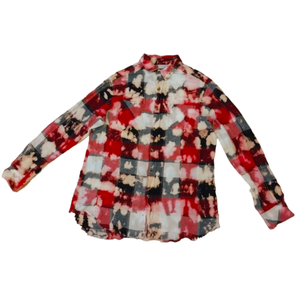 Black Jack Distressed TieDyed Red and Black Button Down Shirt Size L